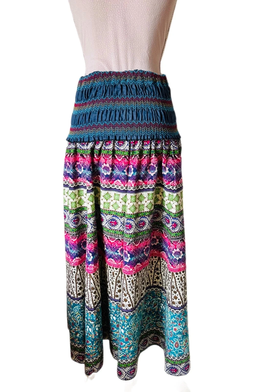 🩵🌿Jupe robe 2-in-1 Boheemse Ambachtelijke Vintage Folk Handgemaakte Etnische Hippy Rok Jurk 36/38🌿💜 – photo 7